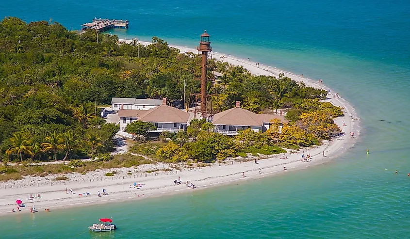 Aerial view of the historic Sanibel Lighthouse Beach Park