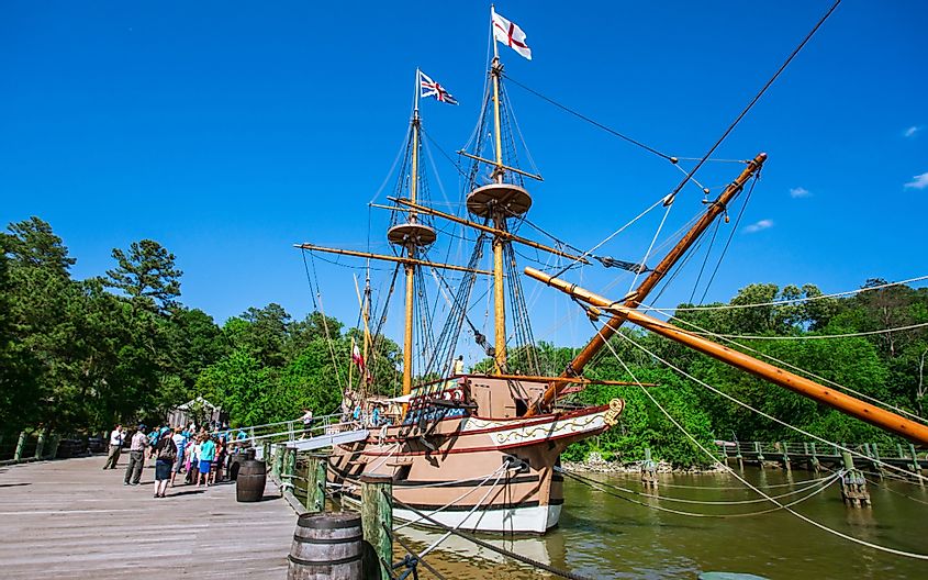 Replica of Colonial-era ships at the Jamestown Settlement in Virginia on May 13, 2015.