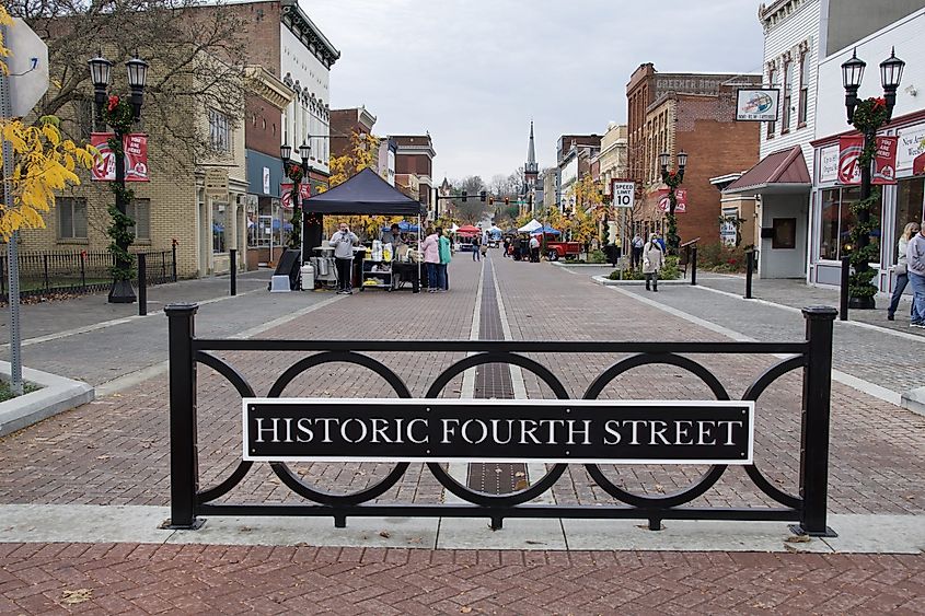 View of the historic 4th Street in Huntingburg, Indiana.