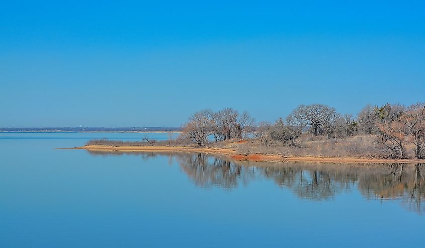Lake Texoma's shoreline in Kingston, Oklahoma.