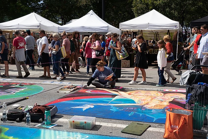 Chalk drawings during Chalktoberfest in Marietta, Georgia.