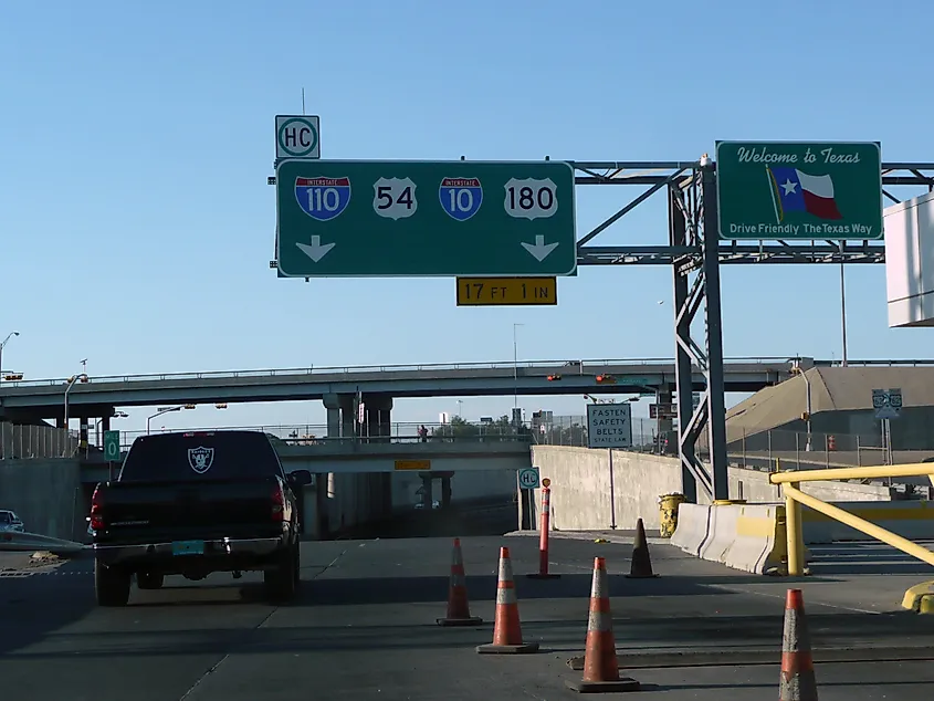 Southern terminus of northbound Interstate 110 in El Paso
