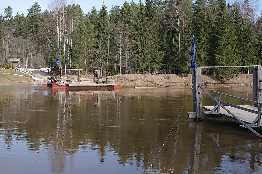 Transfer-ferry across the Gauja river, Latvia