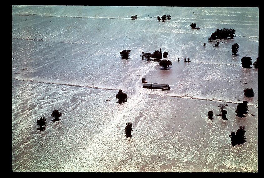 Aerial view of Wilford inundated by floodwaters