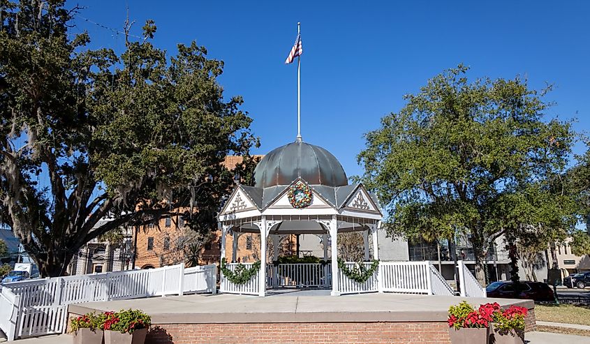 Photo of the gazebo of the historical downtown square in Ocala Florida on a beautiful sunny day