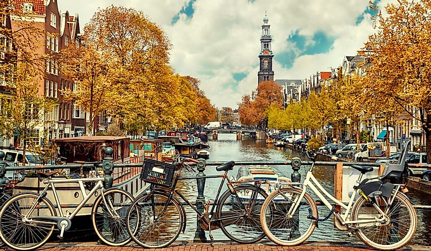 Bike over canal in Amsterdam, Netherlands