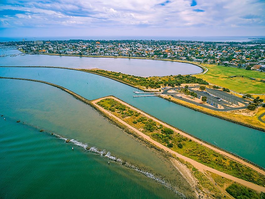 Aerial view of the mouth of the Yarra River