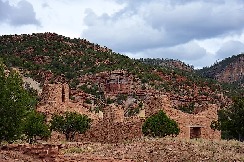 Spanish Colonial Mission at Jemez Historic Site in Jemez Springs, New Mexico.