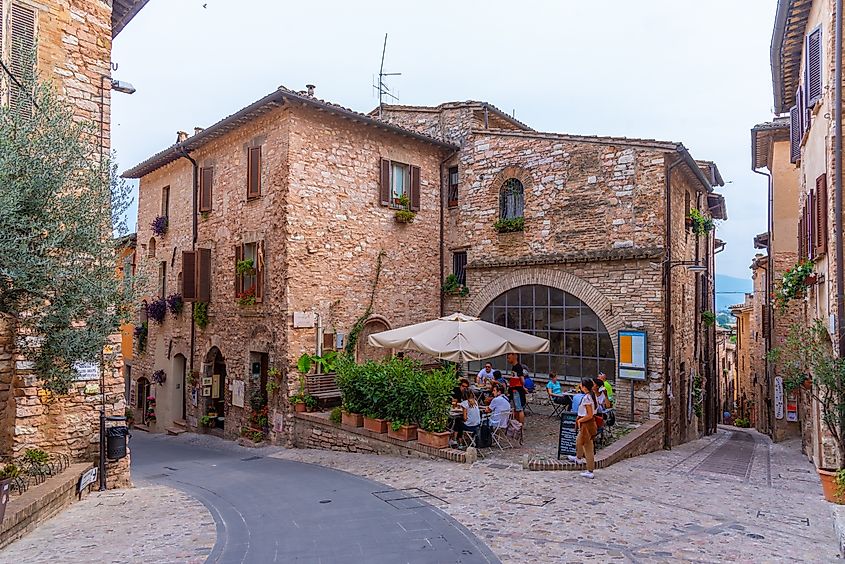 Narrow street in the old town of Spello in Italy.
