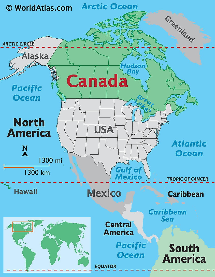map showing north america and canada