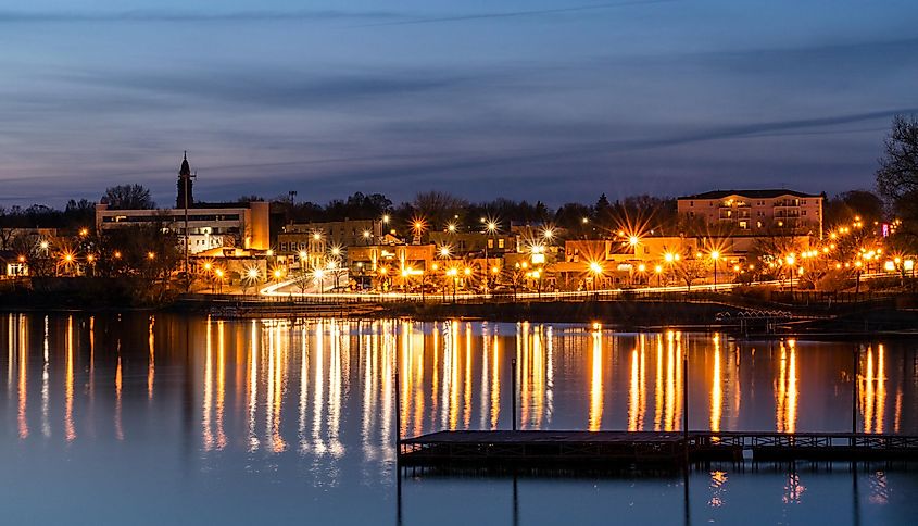 The skyline of Buffalo along Buffalo Lake.