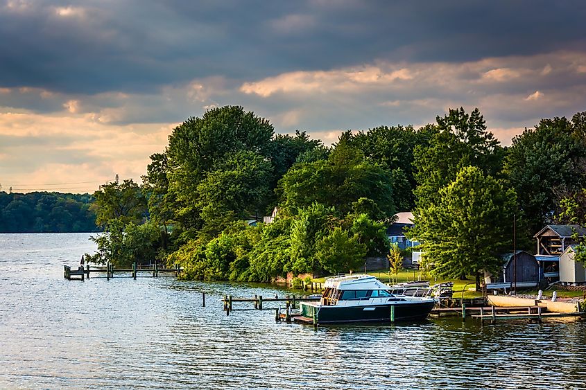 Boats and docks along the Back River in Essex, Maryland