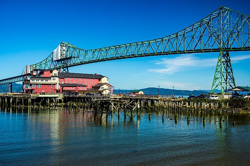 View of Astoria-Megler Bridge and Cannery Pier Hotel, Astoria, Oregon