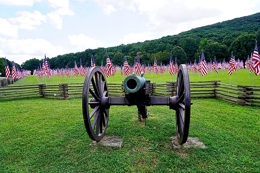 Kennesaw Mountain National Battlefield Park, Georgia: 9-11 Field of Flags in honor of September 11. One flag for each victim of the terrorism attacks. Civil War Atlanta Campaign battleground. EWY Media via Shutterstock