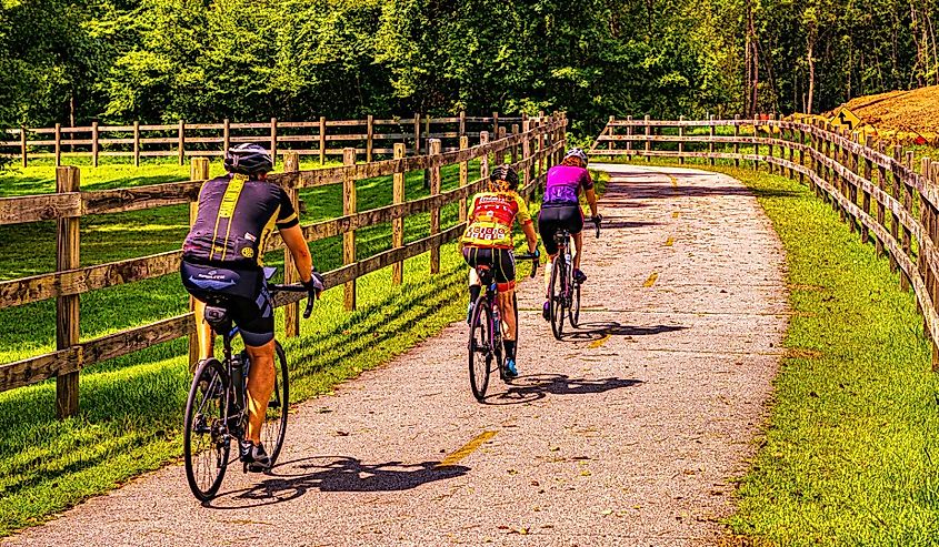 Biking the Clayton River Walk Greenway in Summer.