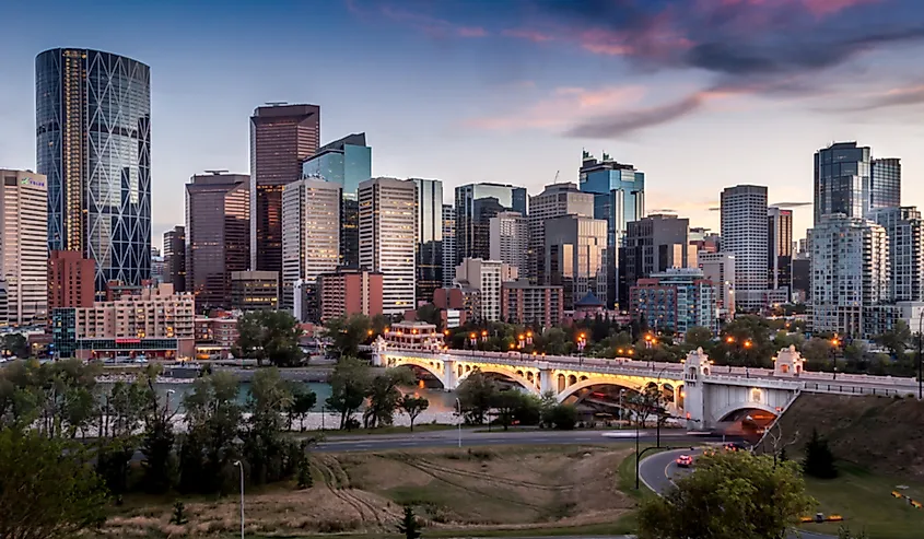 Downtown Calgary and the Bow River seen from the north.