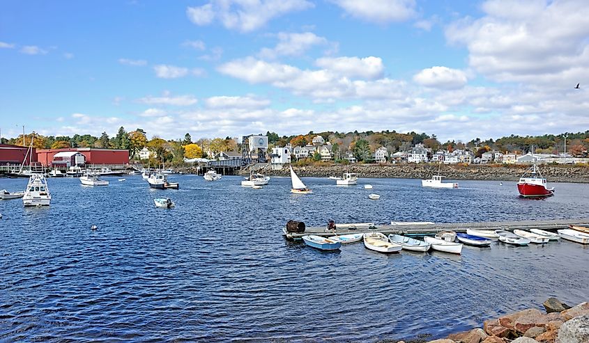 Manchester Marine and harbor panorama aerial view, Manchester by the sea, Cape Ann, Massachusetts