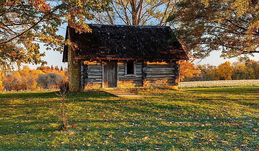 Historical landmark in Pepin County, Wisconsin Little House Wayside Cabin. Replica cabin of the birthplace of Laura Ingalls Wilder