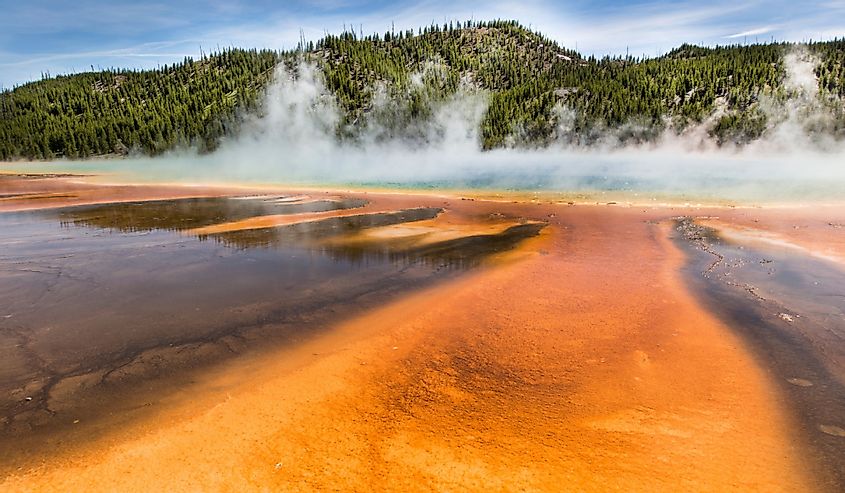 Yellowstone National Park is a nearly 3,500-sq.-mile wilderness recreation area atop a volcanic hot spot.