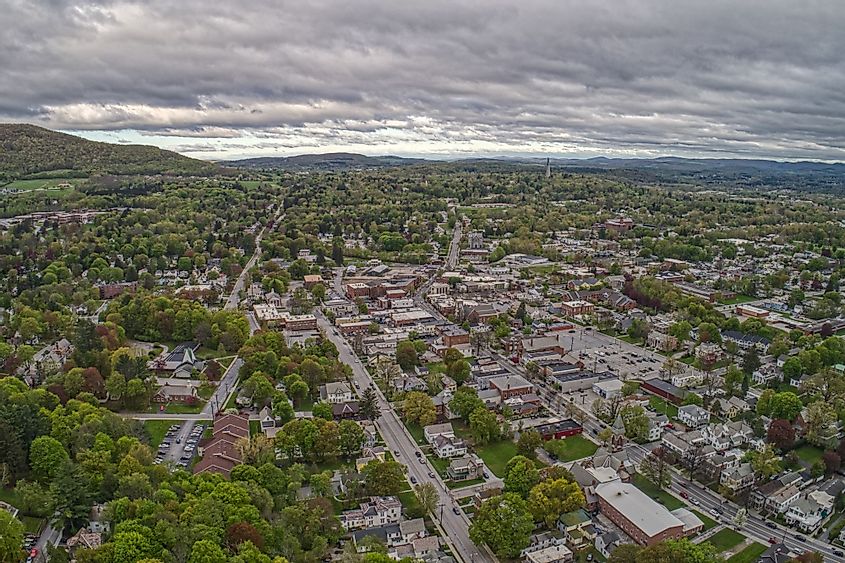 Aerial view of Bennington, Vermont in spring.