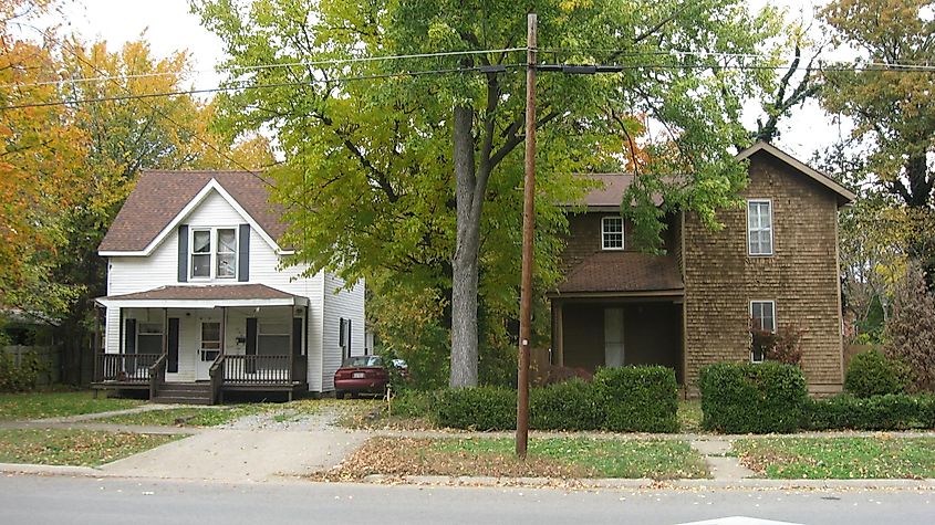 Houses on the 500 block of W. Walnut Street, part of the West Walnut Street Historic District in Carbondale, Illinois