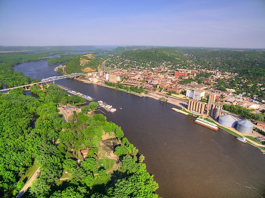 The Mississippi River flowing through Red Wing, Minnesota. 