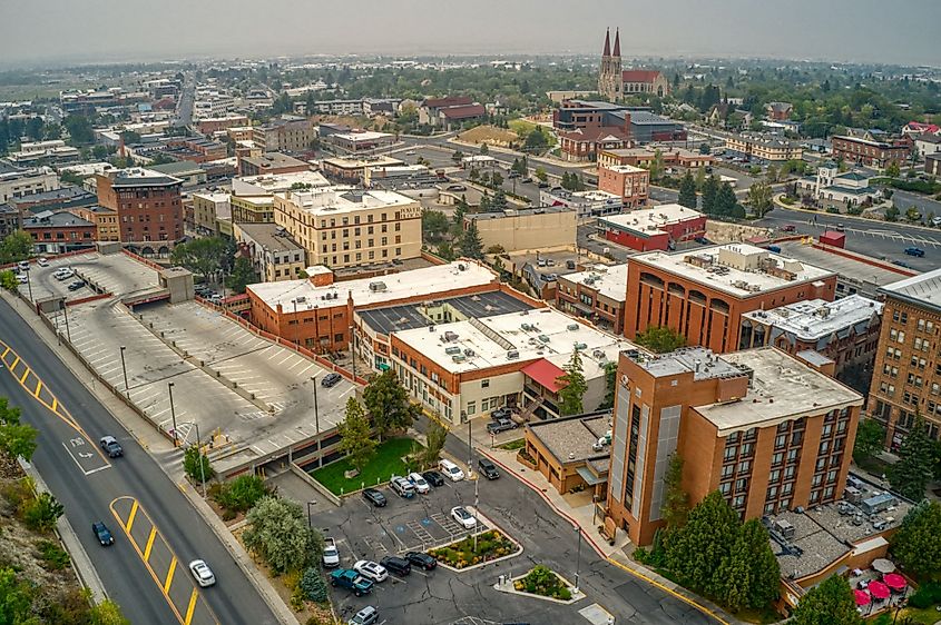 Aerial view of Helena, Montana's state capital on a hazy day. 