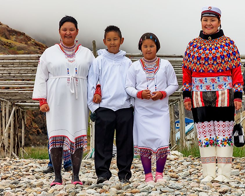 Inuit Family in Traditional Clothes, Greenland