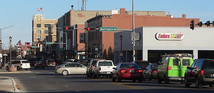 View of downtown Hastings in Nebraska.