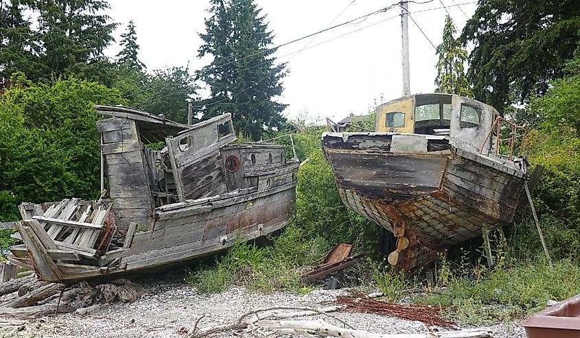 Old Boats on the shore at Point White Dock, Bainbridge Island, Washington