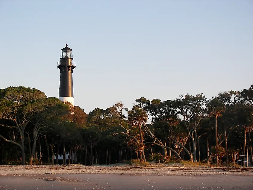 The Hunting Island lighthouse from beach. 