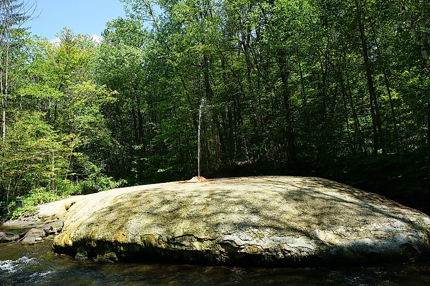View of the Island Spouter geyser at Saratoga Spa State Park in Saratoga Springs, New York.