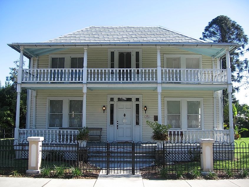 Front view of the Rossetter House Museum in the Eau Gallie area of Melbourne.