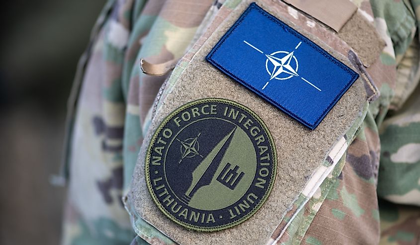 Patch flag and symbol of NATO force integration unit in Lithuania