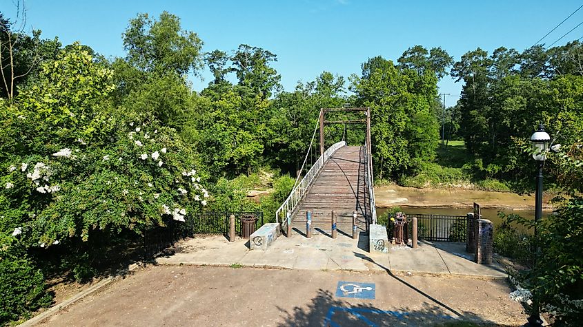 Byram, Mississippi. Photo of historic swinging suspension bridge over the pearl river before it closed.