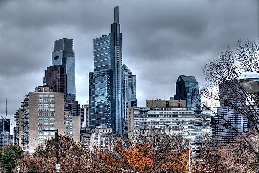 Philadelphia skyline with the Comcast Technology Center.