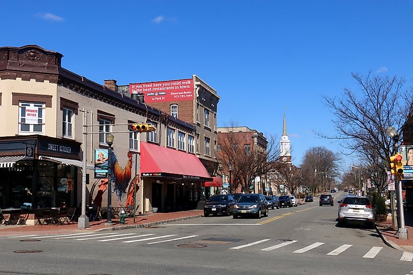 Streetscape of Park Street in downtown Montclair, New Jersey.