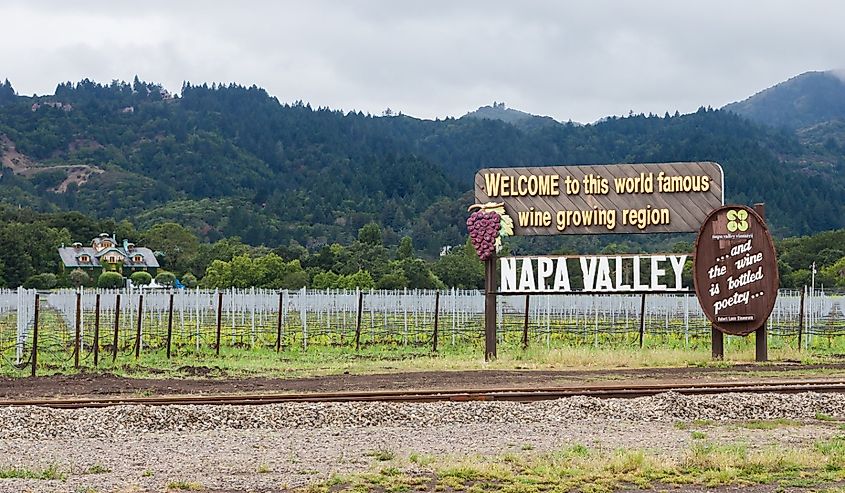 Welcome sign of the famous wine making area in Napa Valley, California