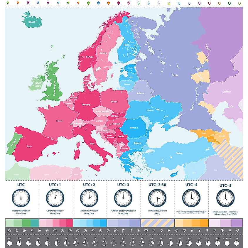 Europe time zones map