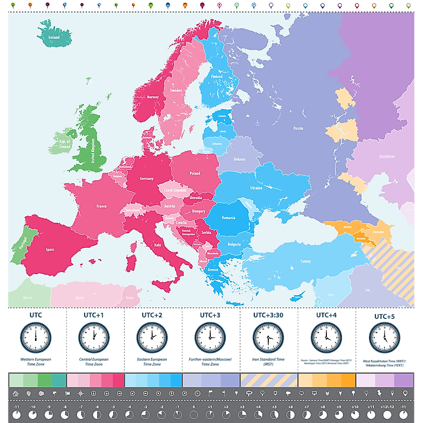 Europe time zones map