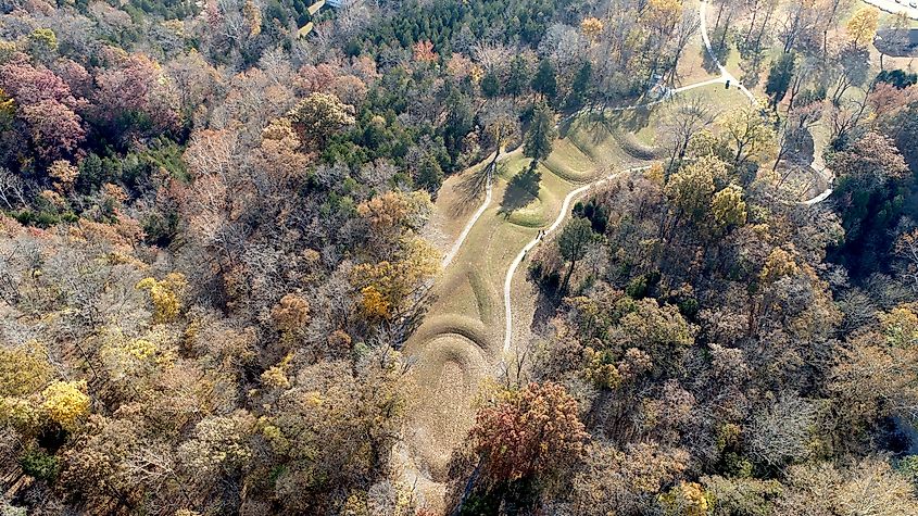 Aerial photo of the Serpent Mound in Ohio.