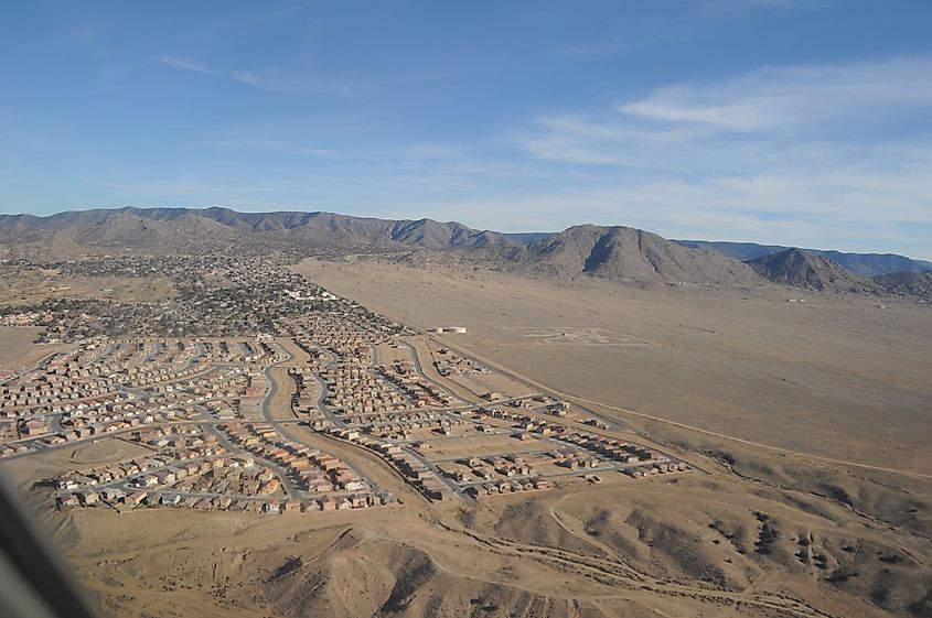 Aerial view of Juan Tabo Hills & Four Hills Village, Albuquerque, New Mexico, USA.