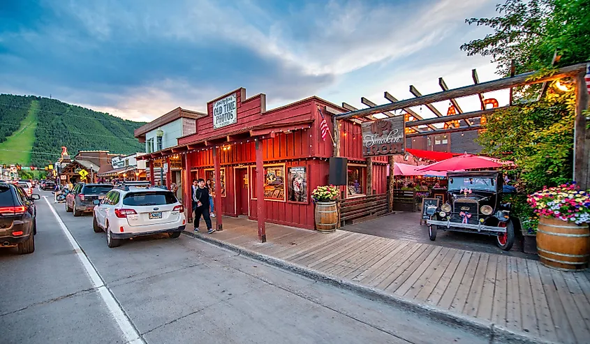 Downtown storefronts in Jackson, Wyoming.