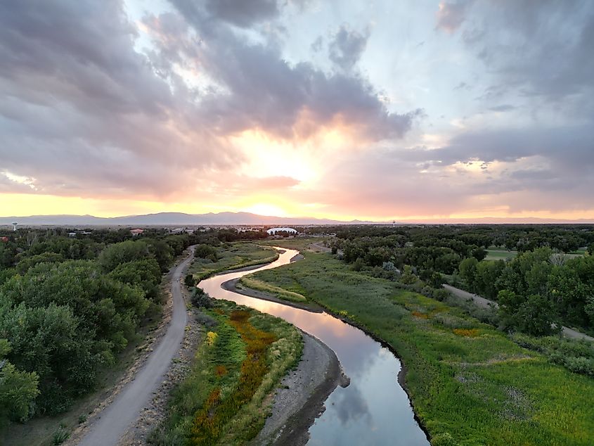 This is an aerial photo of the Rio Grande in Southern Colorado.