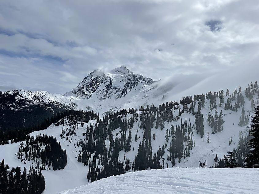 Mount Baker looming above the ski resort.