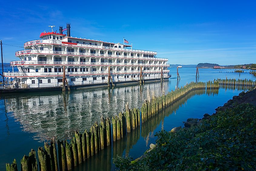 View of an old style riverboat in the Columbia River in Astoria, Oregon