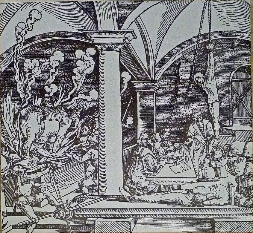 The brazen bull depicted in an engraving by Hans Burgkmair