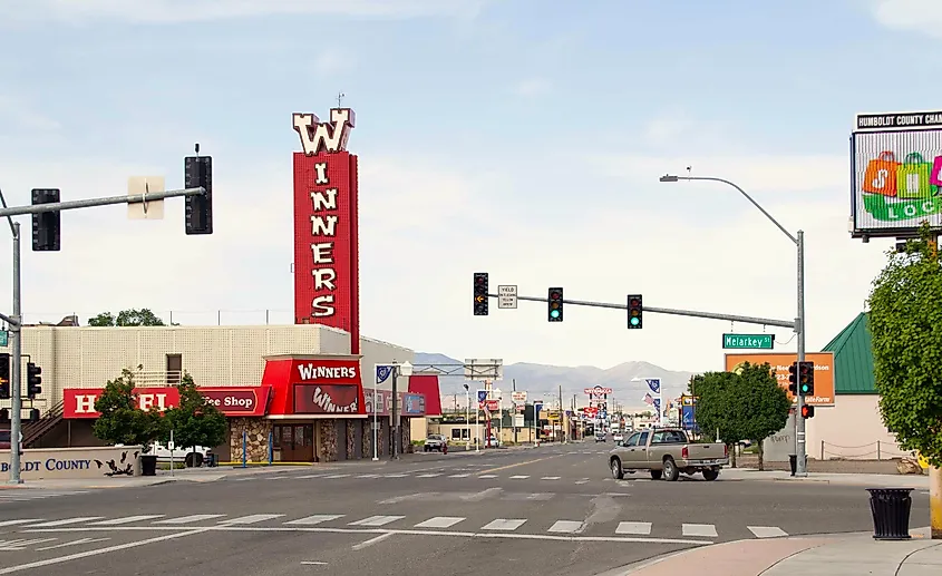 Main Street with casinos in Winnemucca, Nevada.