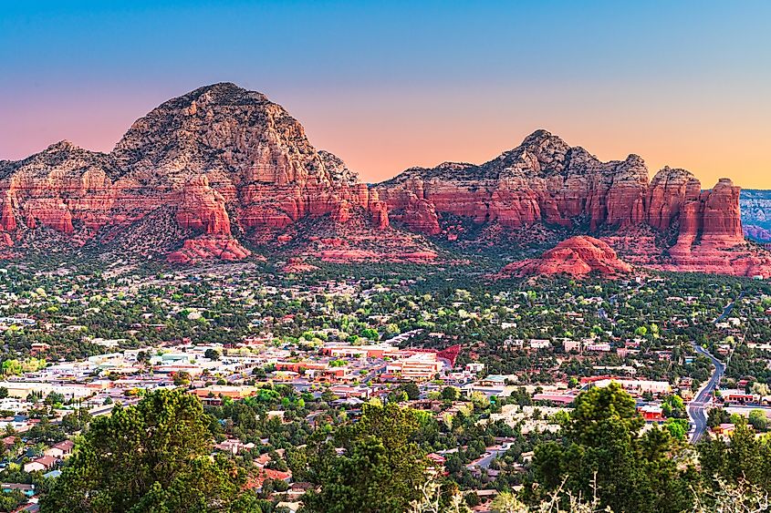 Aerial view of the cityscape of Sedona.