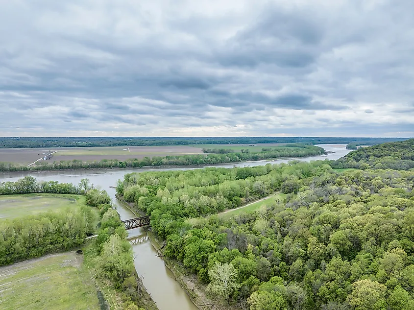 Missouri River and Katy Trail crossing Cedar Creek above Jefferson City, MO.